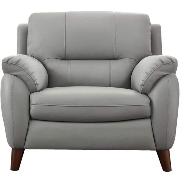 Lara Silver Gray Top Grain Leather Arm Chair with Memory Foam Silver Gray Leather Armchair