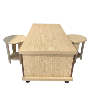 Compact Wooden Table with Integrated Side Stools