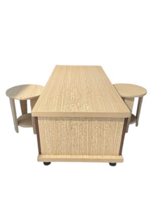 Compact Wooden Table with Integrated Side Stools