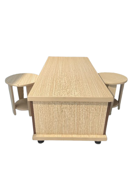 Compact Wooden Table with Integrated Side Stools