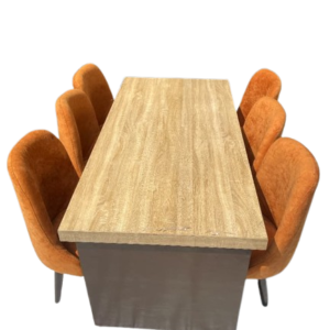 Modern Wooden Dining Table Set with 6 Velvet Chairs