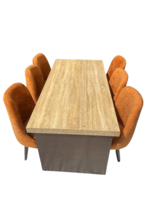 Modern Wooden Dining Table Set with 6 Velvet Chairs